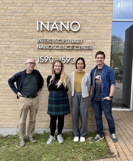 Professor Jørgen Kjems, Postdoc Mette Malle, Associate Professor Julian Moreno, postdoc Ping Song, and collaborators reveal new results about programmable mRNA encapsulation in natural particles. Photo: Aarhus University