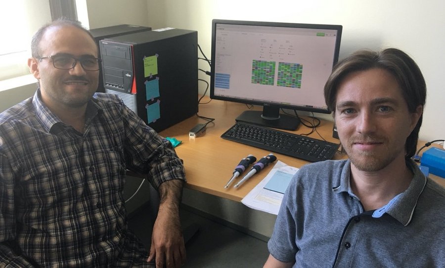 From left: Assistant Professor Karim Rahimi (MBG) and Assistant Professor Daniel Dupont (iNANO) (photo: Anne Færch Nielsen)