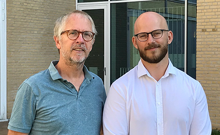 Jørgen Kjems (left) and Morten Venø are partners in a new consortium, PRIME, that will seek to develop biological nano-implants - based on naturally occurring signaling pathways - that can help patients with epilepsy. Photo: Anne Færch Nielsen.