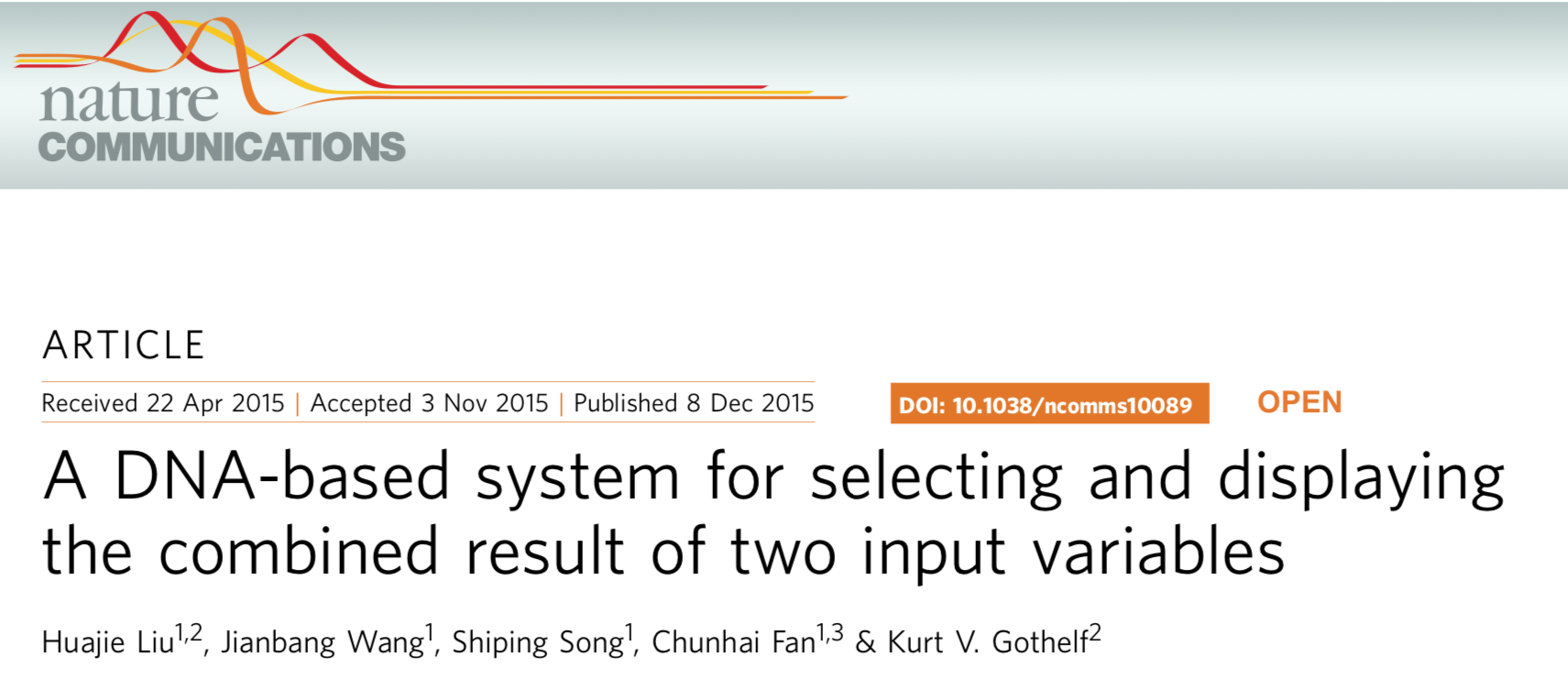 Screenshot from the article "A DNA-based system for selecting and displaying the combined result of two input variables" published in Nature Communications